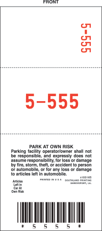 3 Part Southland/WDBC Parking Ticket Stock Generic