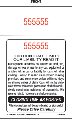 2 Part Bailment Parking Ticket Stock Generic
