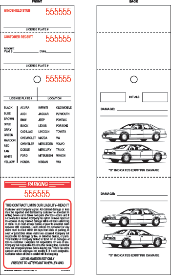 Sprint/4 Part Bailment Parking Ticket Stock Generic