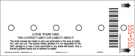 Secom/TD01MRBC with Disclaimer Parking Ticket Stock Generic