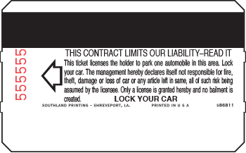 ACI/RWPV with Disclaimer Parking Ticket Stock Generic