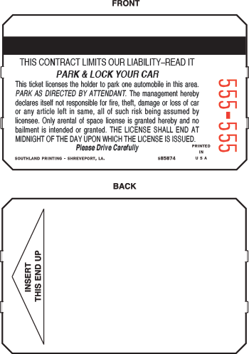 FAPD/SST - FAPD/TD320 with Disclaimer Parking Ticket Stock Generic